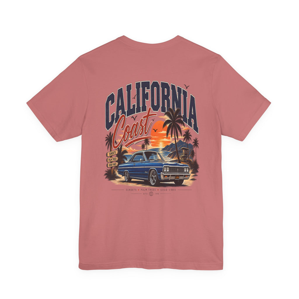 California Coast Pocket Tee — Retro Palm Surf Graphic