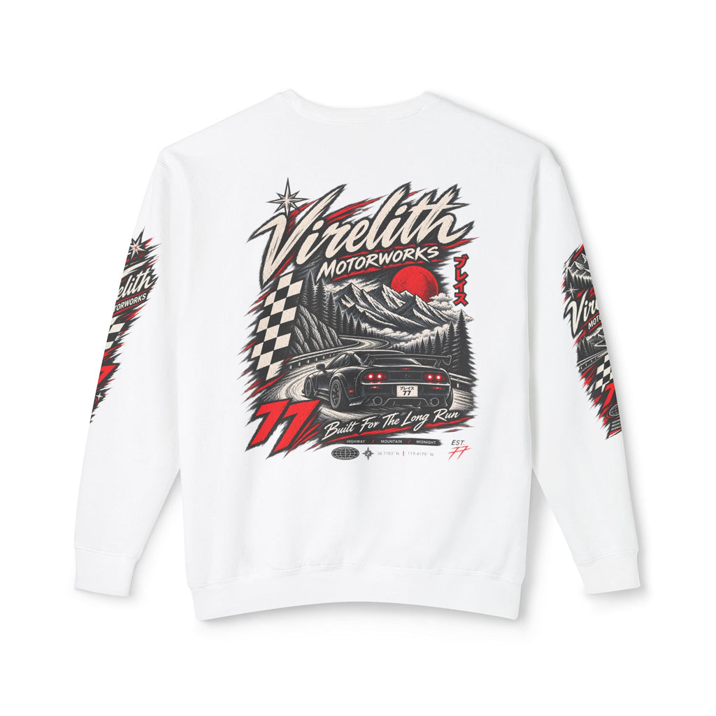 Motorworks Racing Crewneck Sweatshirt | Vintage Sleeve Graphic