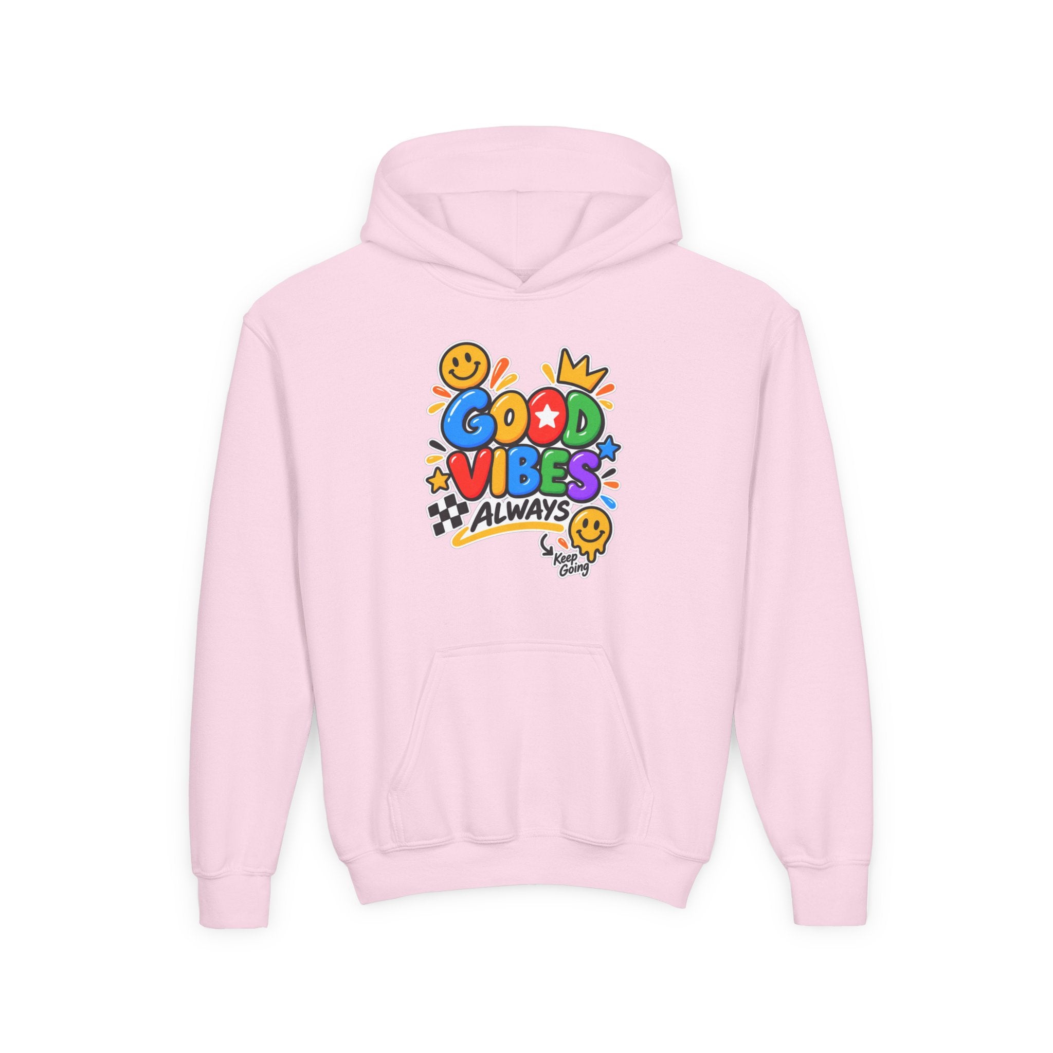 Youth Hoodie - "Good Vibes Always" Colorful Positive Graphic