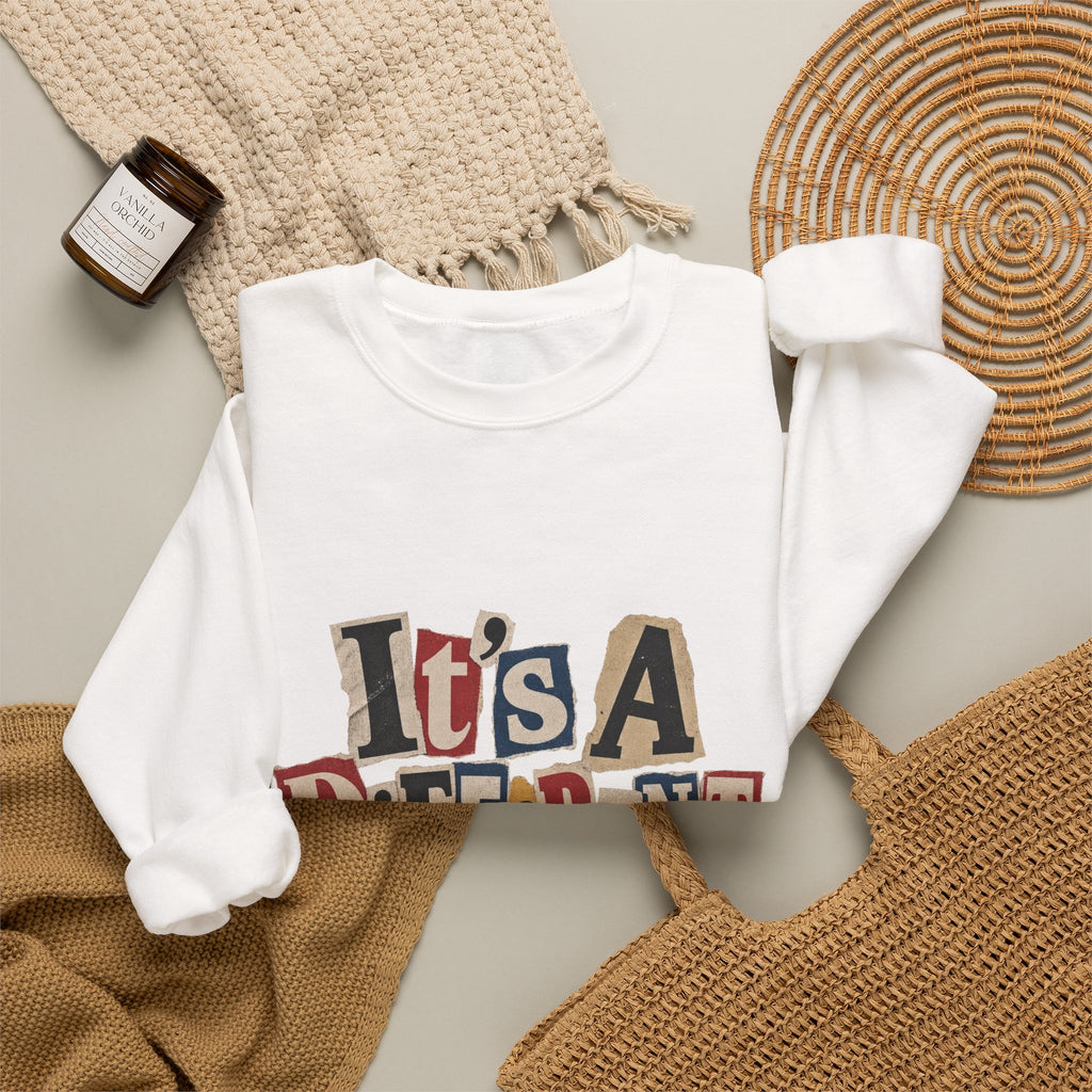 Crewneck Sweatshirt - "It's A Different Story" Retro Collage Graphic