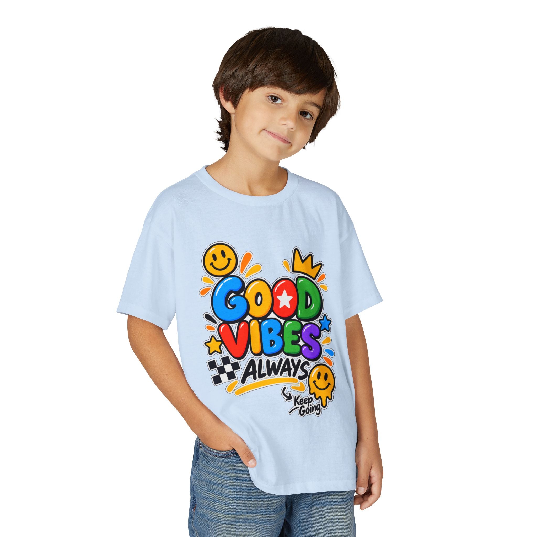 Youth T-Shirt — "Good Vibes Always" Colorful Positive Message Tee