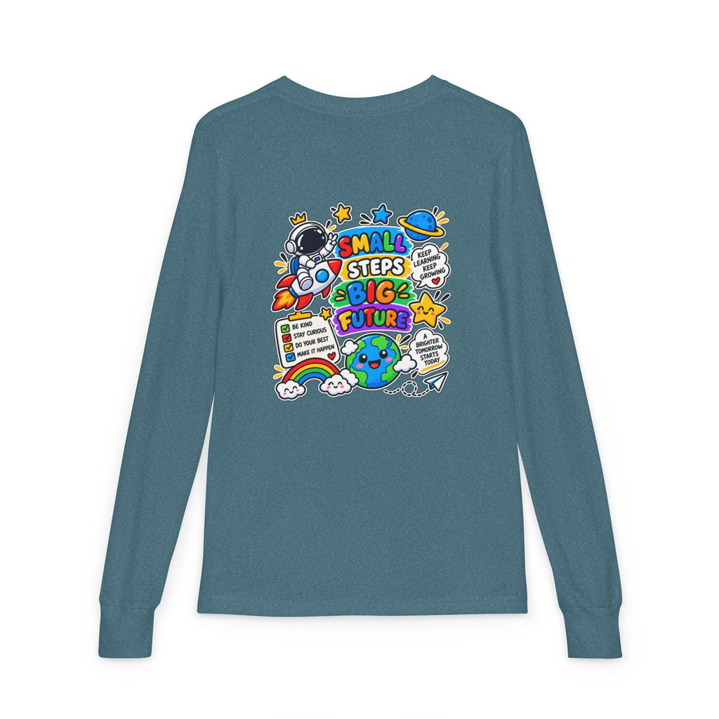 Youth Long Sleeve Tee — 'Dream Explore Discover' Colorful Space Kids Shirt