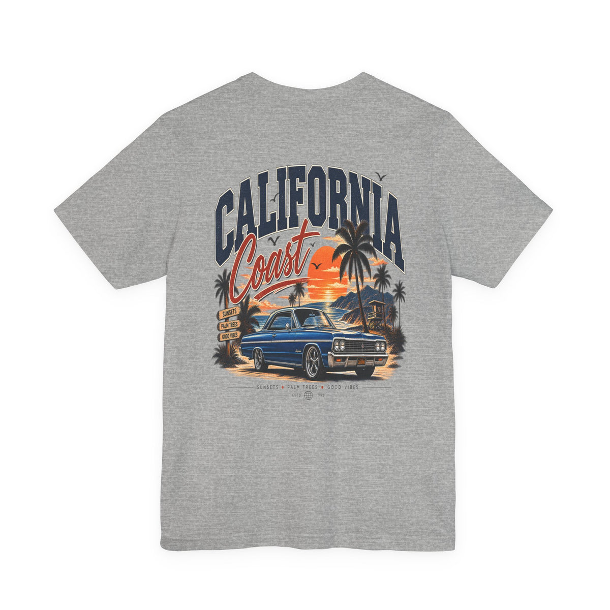 California Coast Pocket Tee — Retro Palm Surf Graphic