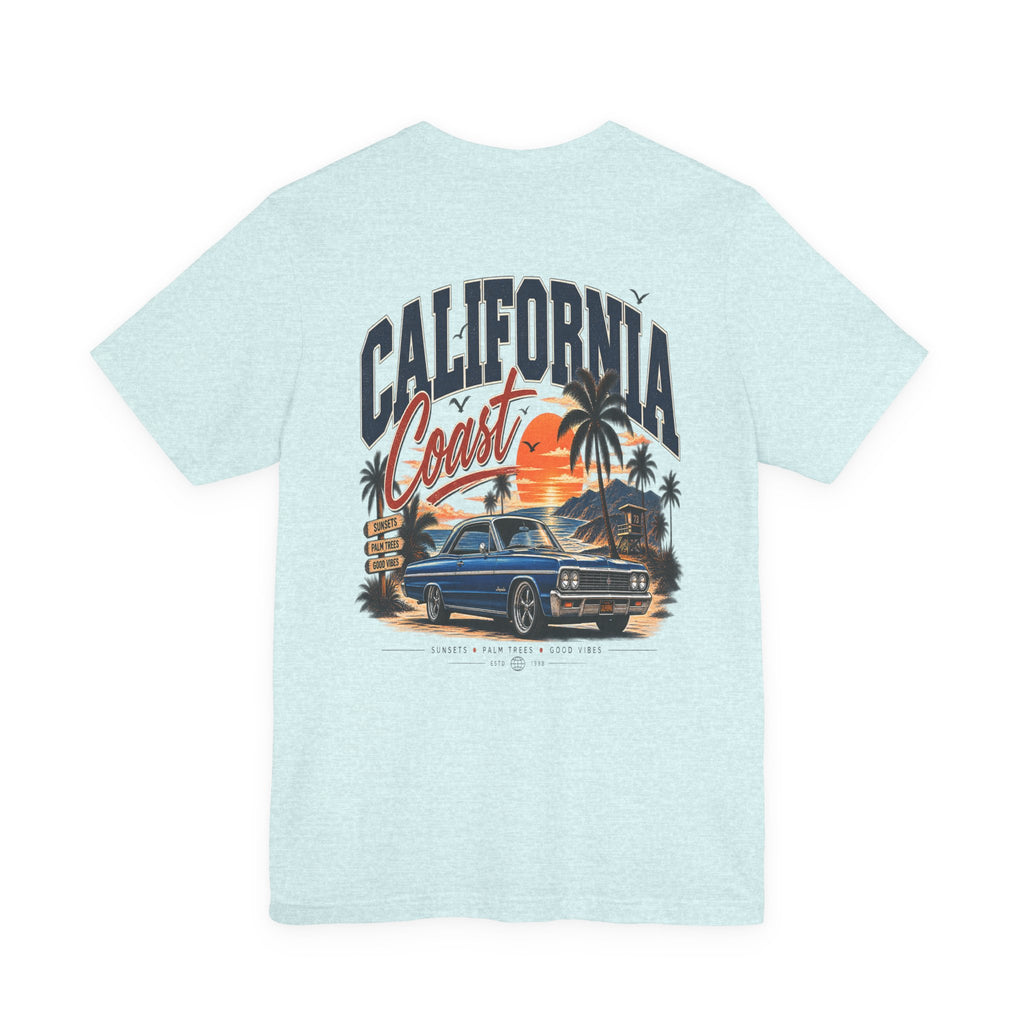 California Coast Pocket Tee — Retro Palm Surf Graphic