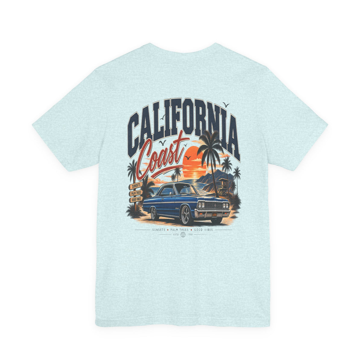California Coast Pocket Tee — Retro Palm Surf Graphic