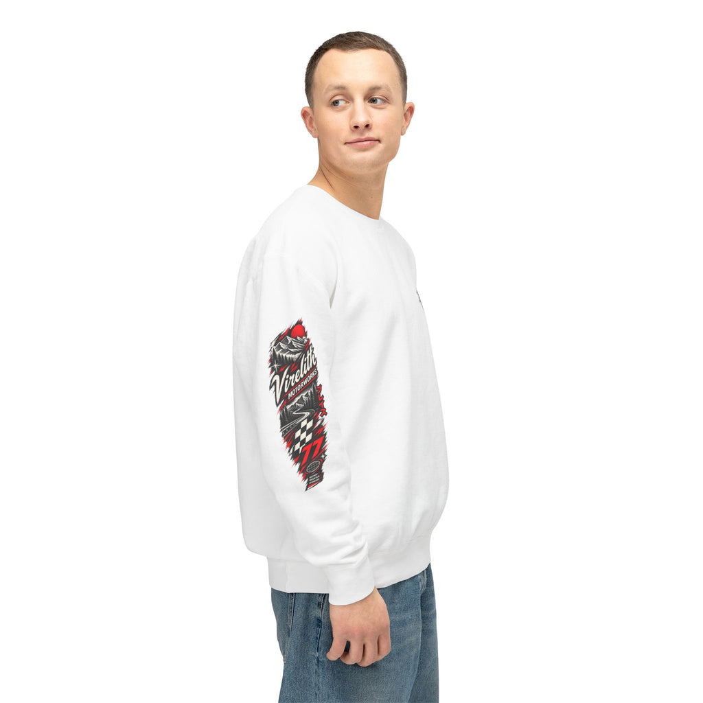 Motorworks Racing Crewneck Sweatshirt | Vintage Sleeve Graphic