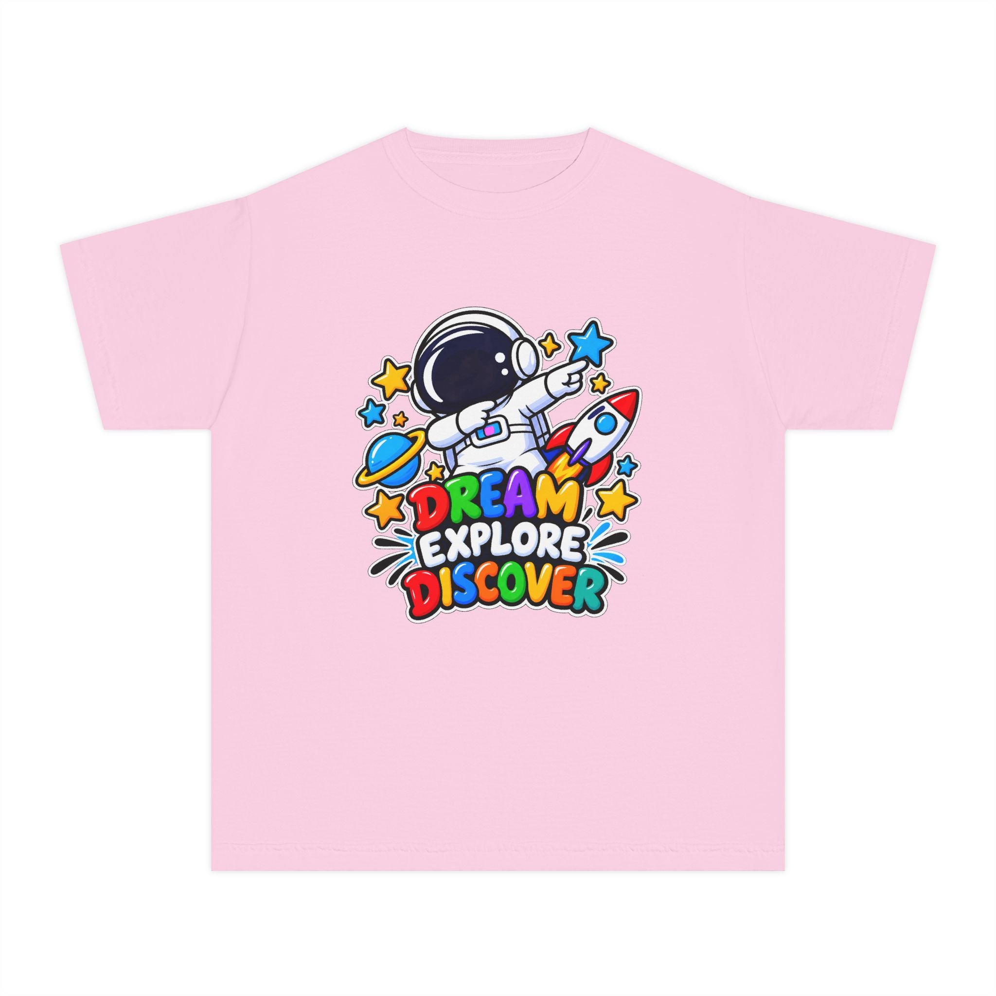 Youth Space Adventure Tee – “Dream Explore Discover / Small Steps Big Future”