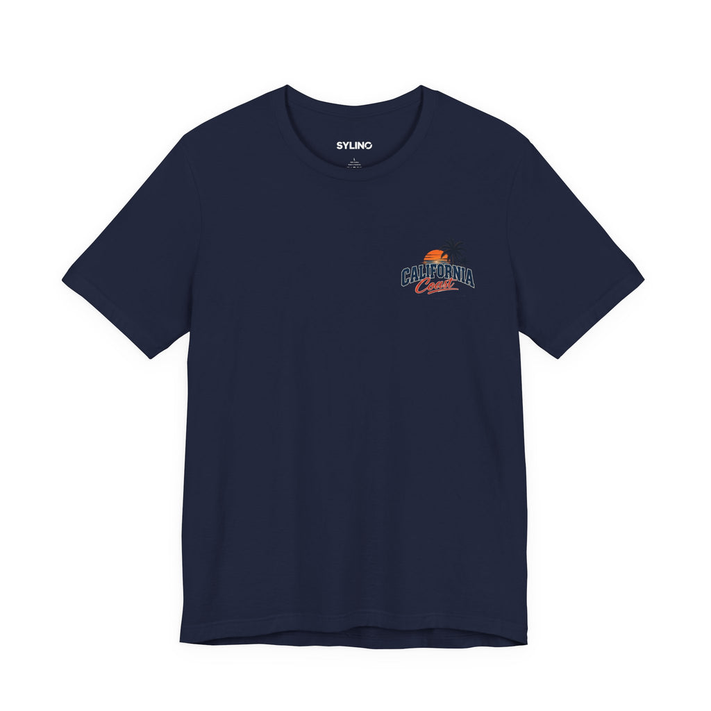 California Coast Pocket Tee — Retro Palm Surf Graphic