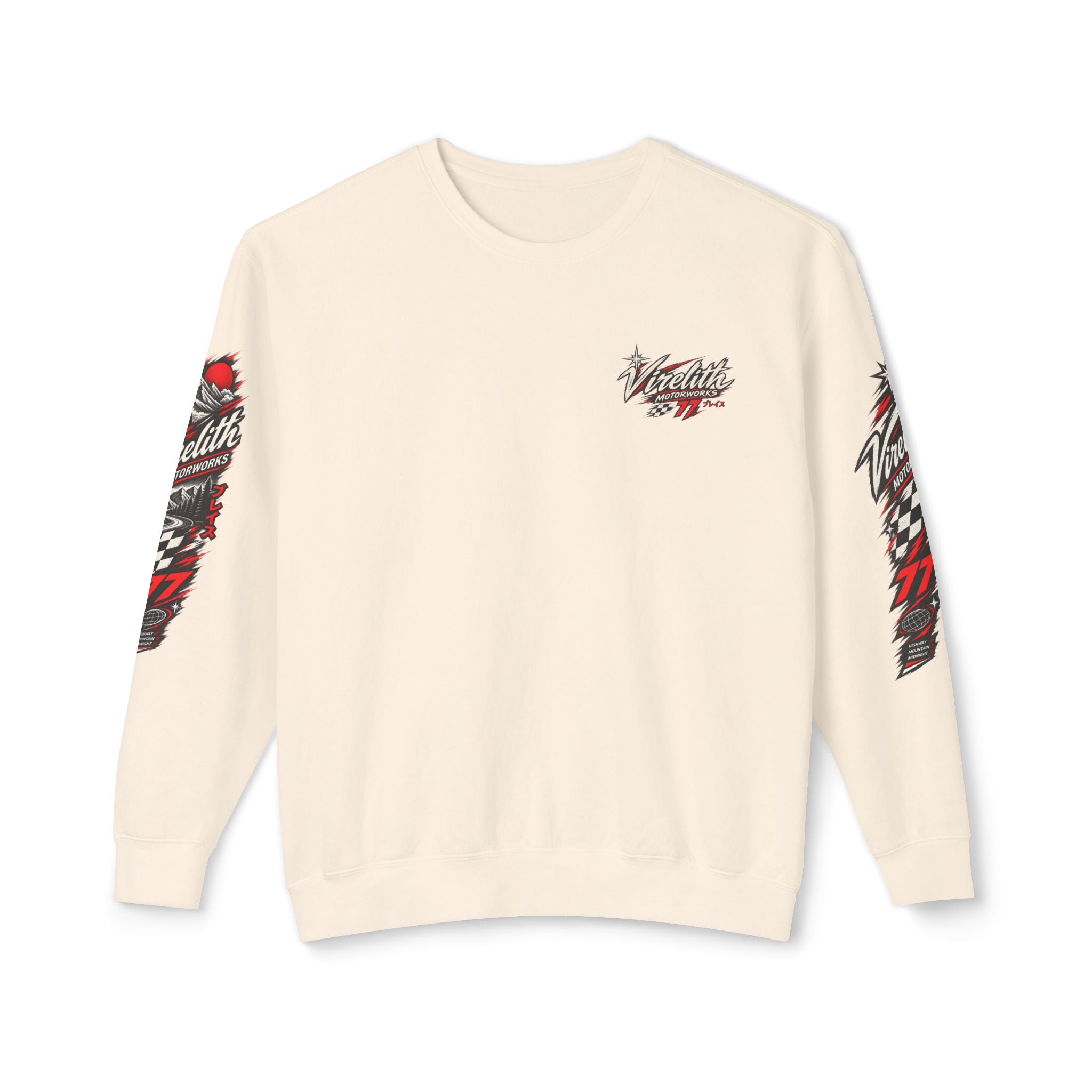 Motorworks Racing Crewneck Sweatshirt | Vintage Sleeve Graphic