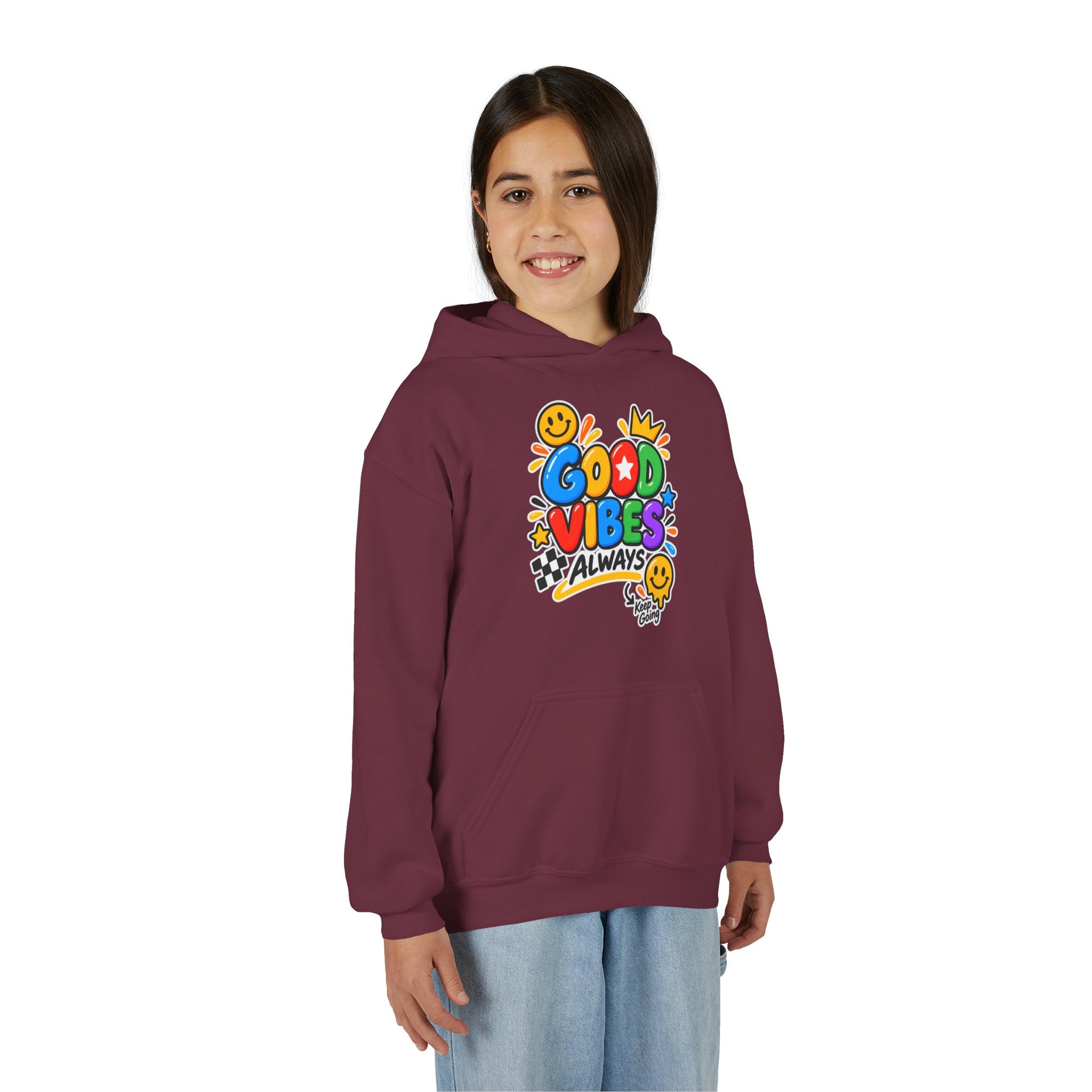 Youth Hoodie - "Good Vibes Always" Colorful Positive Graphic