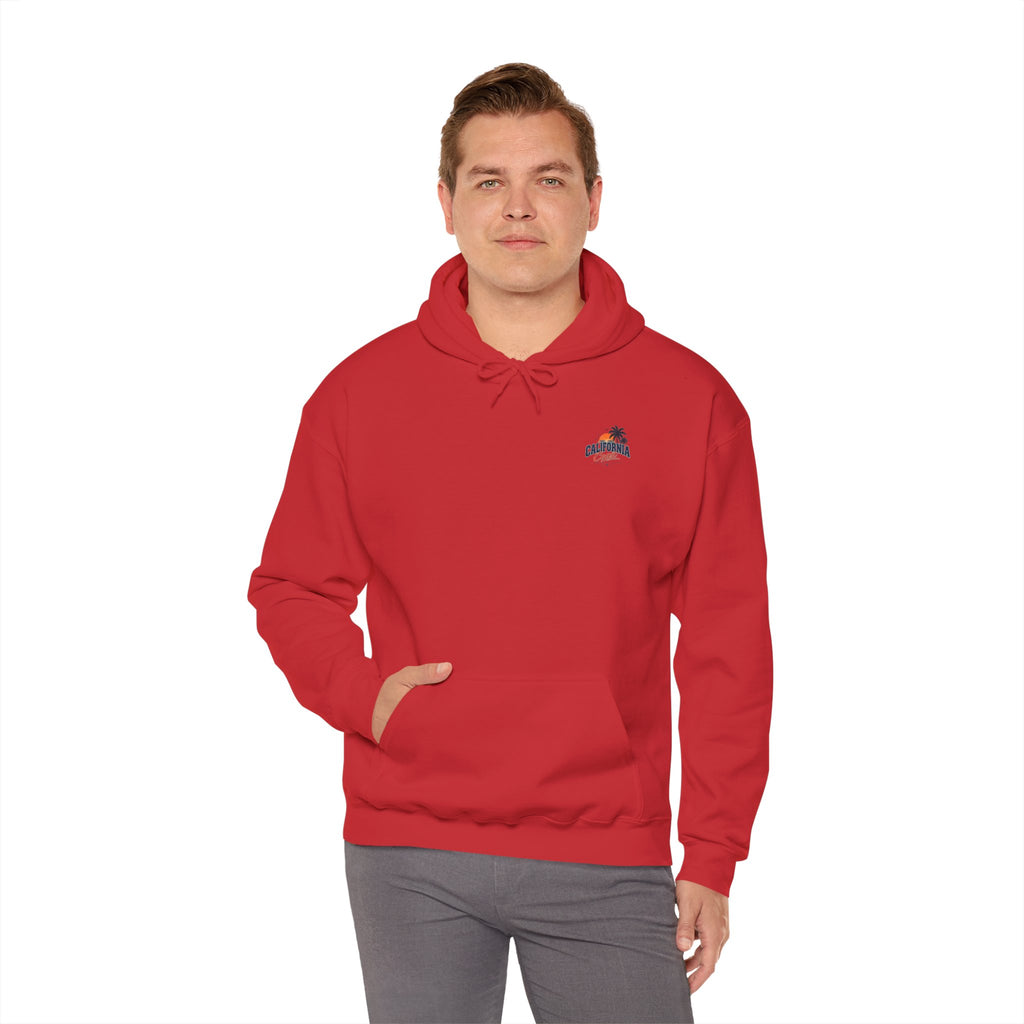 California Coast Hoodie — Vintage Car Sunset Palm Beach Graphic