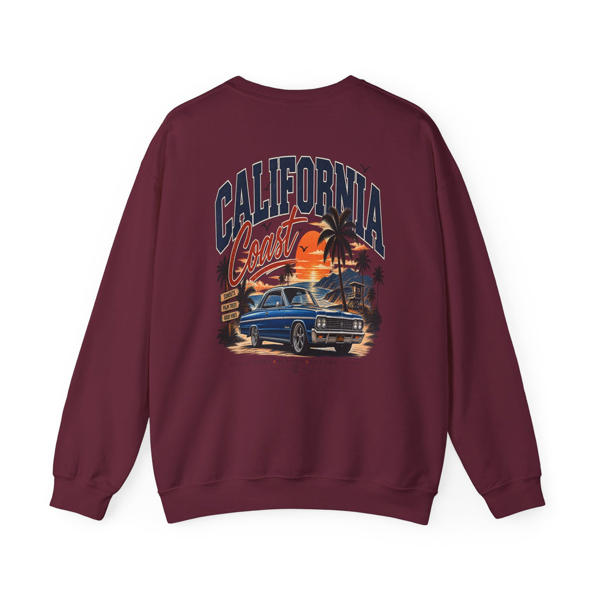 California Coast Crewneck Sweatshirt — Retro Palm Tree Graphic