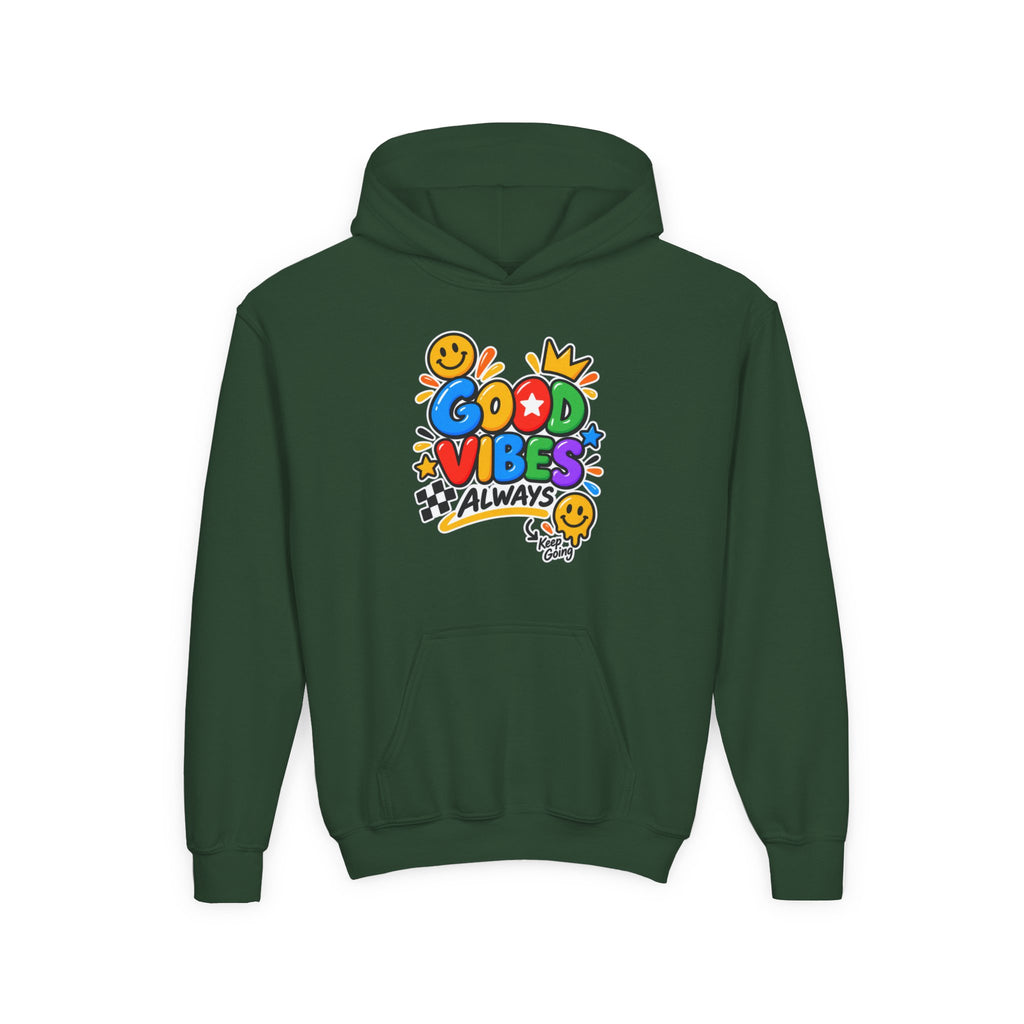 Youth Hoodie - "Good Vibes Always" Colorful Positive Graphic