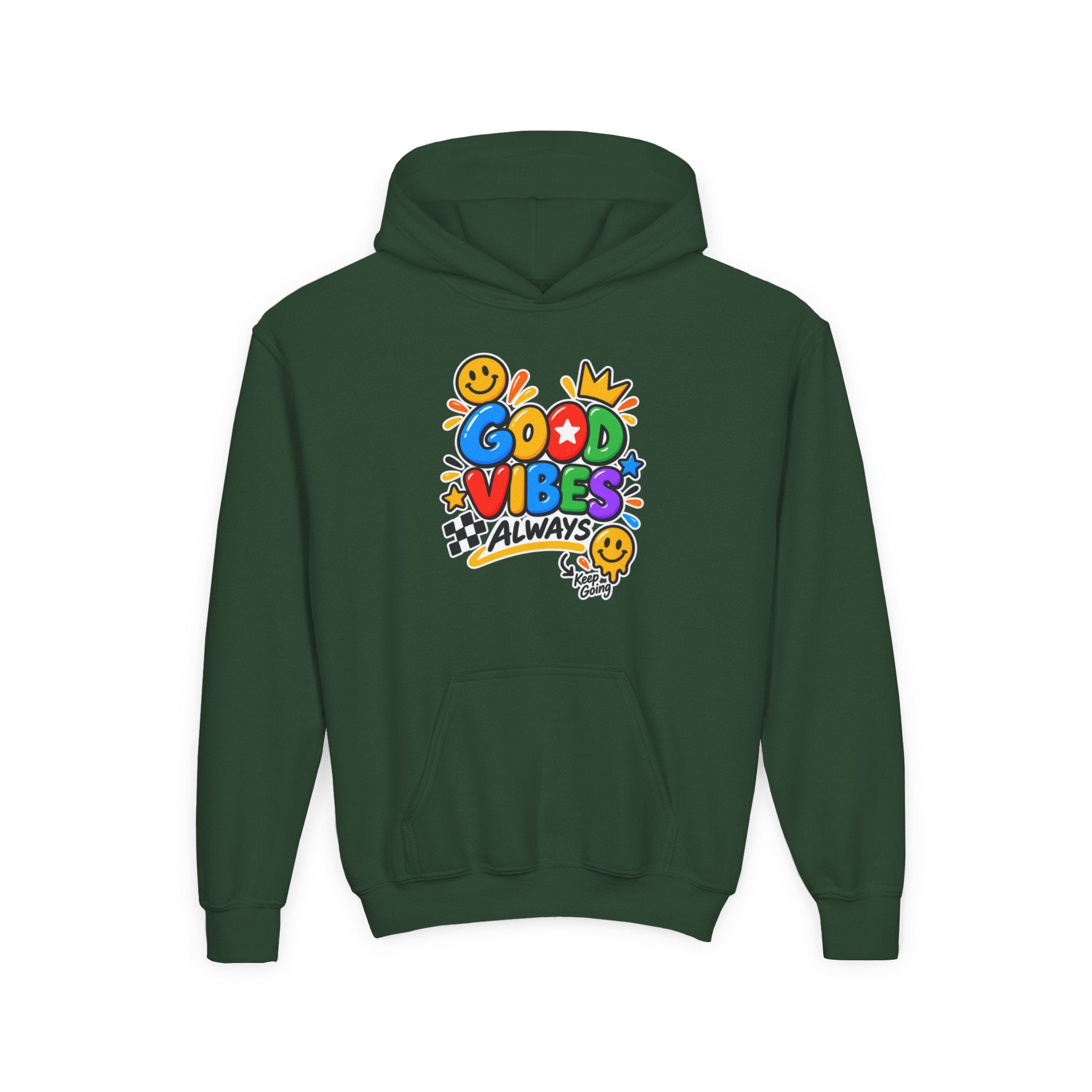 Youth Hoodie - "Good Vibes Always" Colorful Positive Graphic