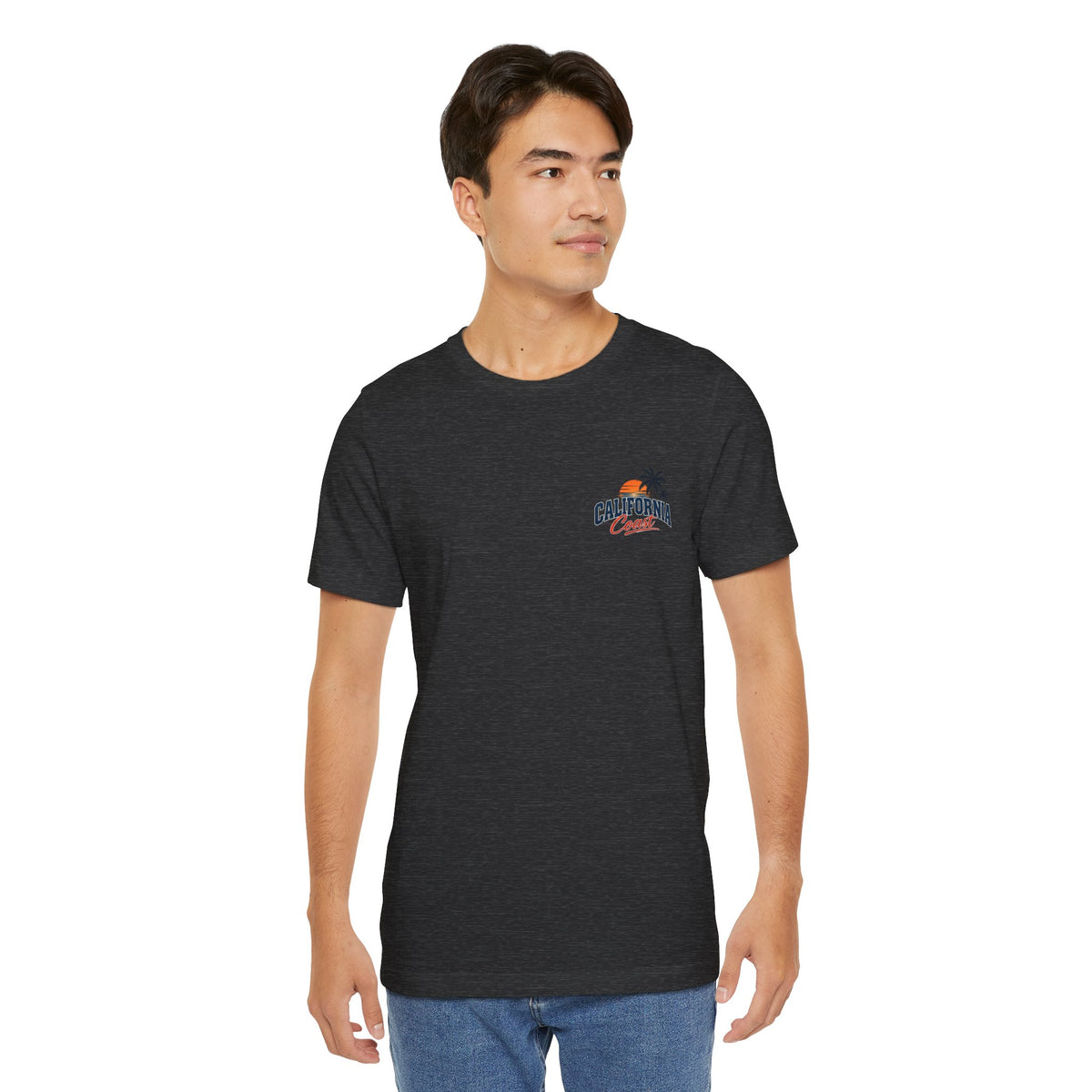 California Coast Pocket Tee — Retro Palm Surf Graphic