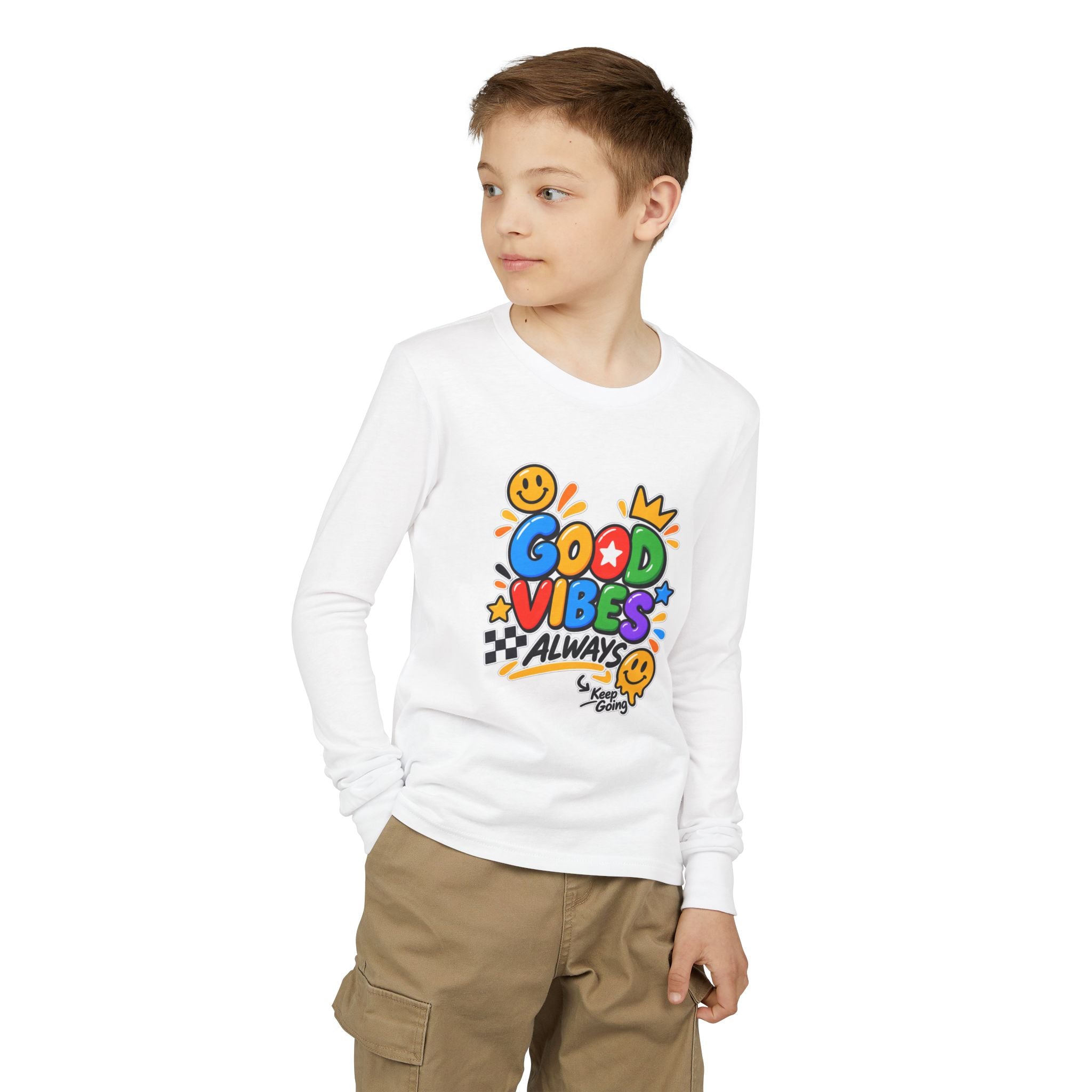 Good Vibes Always Youth Long Sleeve Tee — Positive Message Kids Shirt