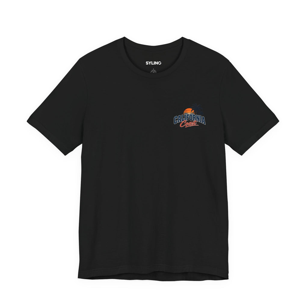 California Coast Pocket Tee — Retro Palm Surf Graphic