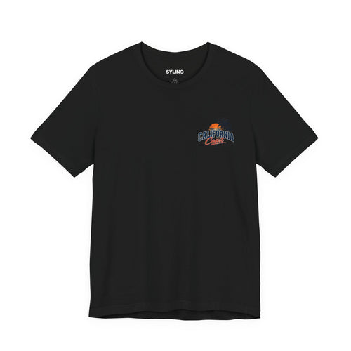 California Coast Pocket Tee — Retro Palm Surf Graphic