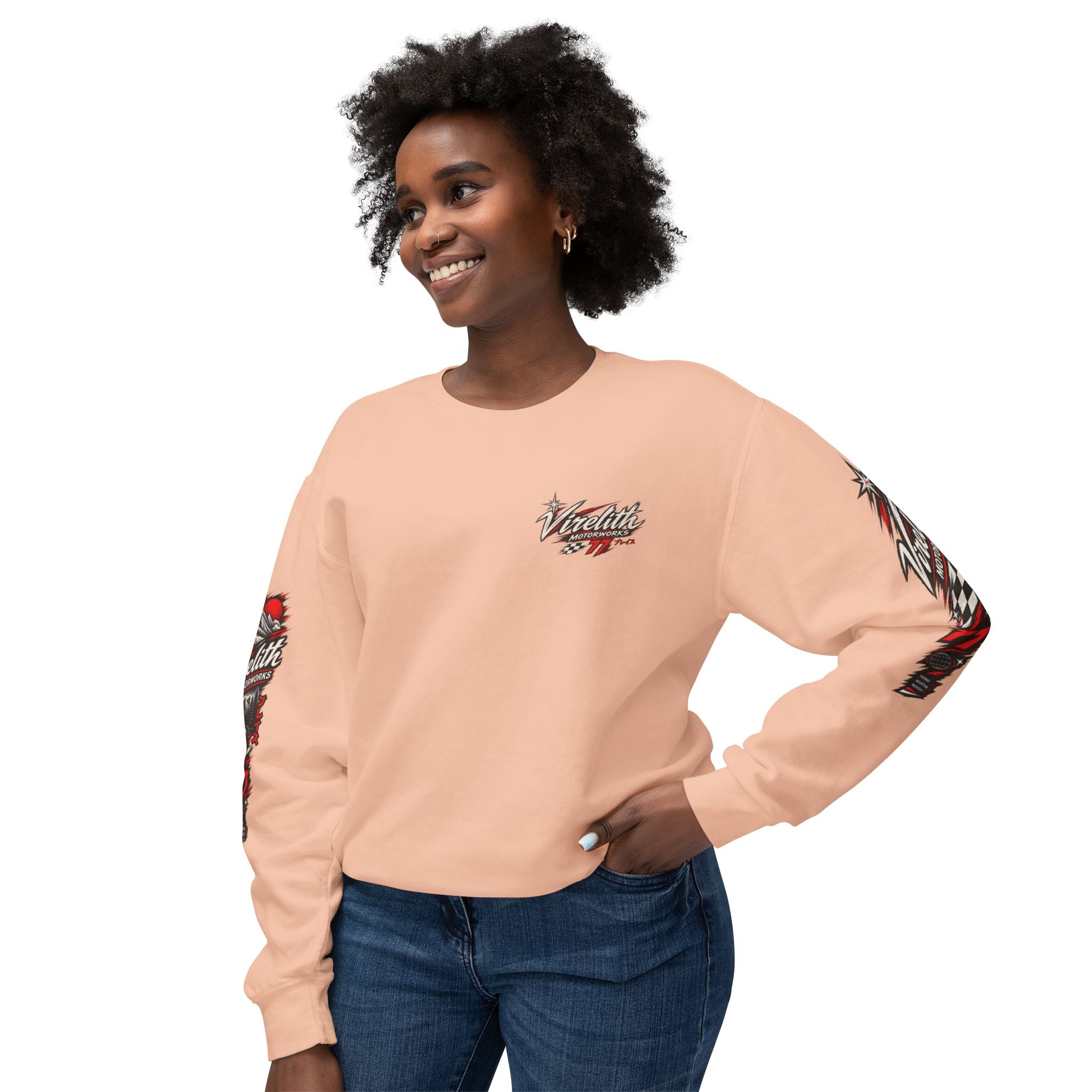 Motorworks Racing Crewneck Sweatshirt | Vintage Sleeve Graphic