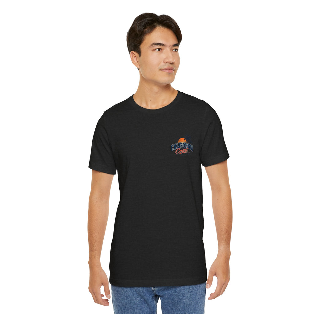 California Coast Pocket Tee — Retro Palm Surf Graphic