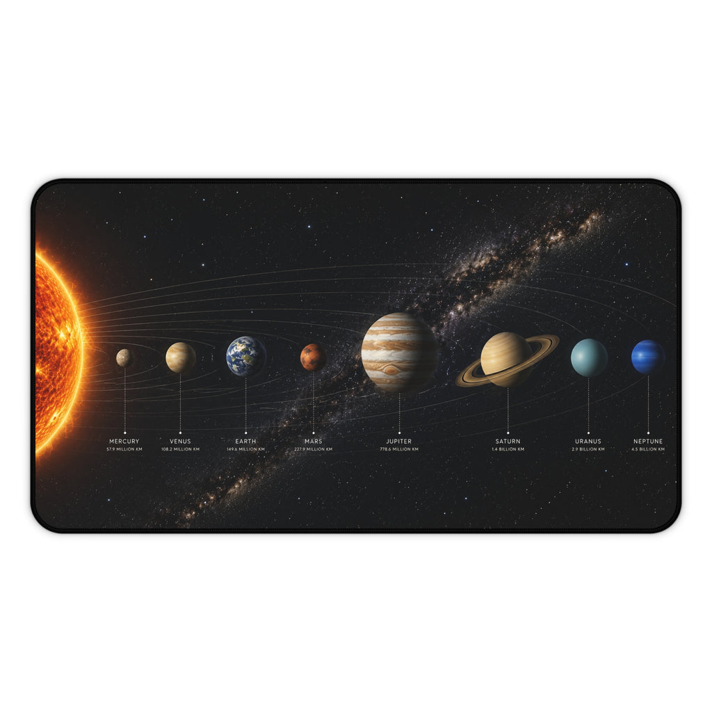 Solar System Desk Mat — Planetary Space Desk Pad with Planet Labels
