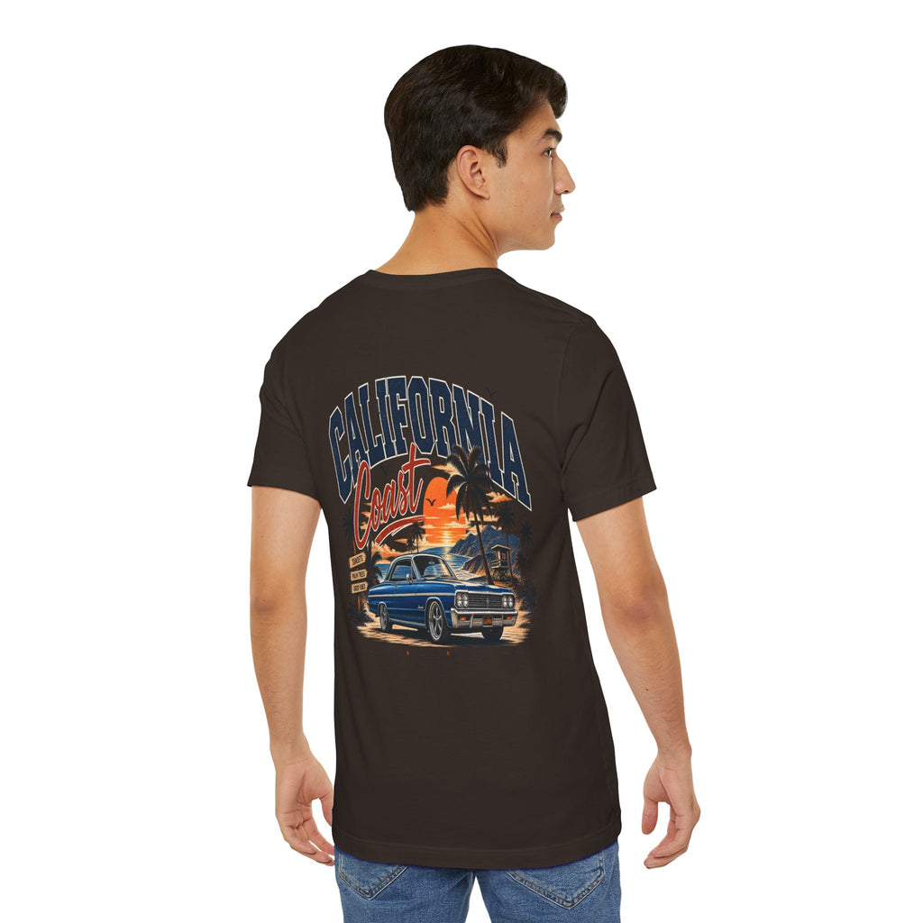 California Coast Pocket Tee — Retro Palm Surf Graphic