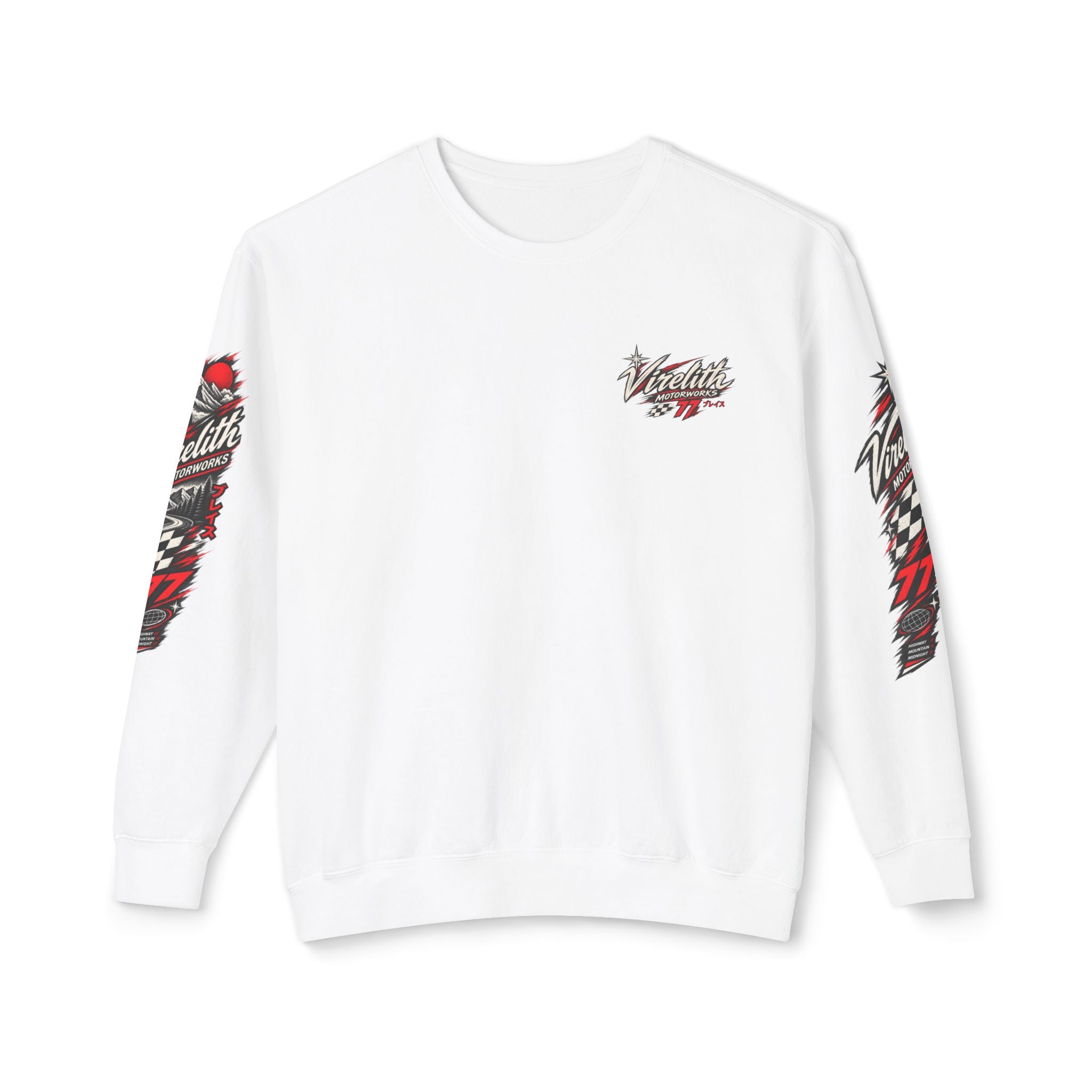 Motorworks Racing Crewneck Sweatshirt | Vintage Sleeve Graphic