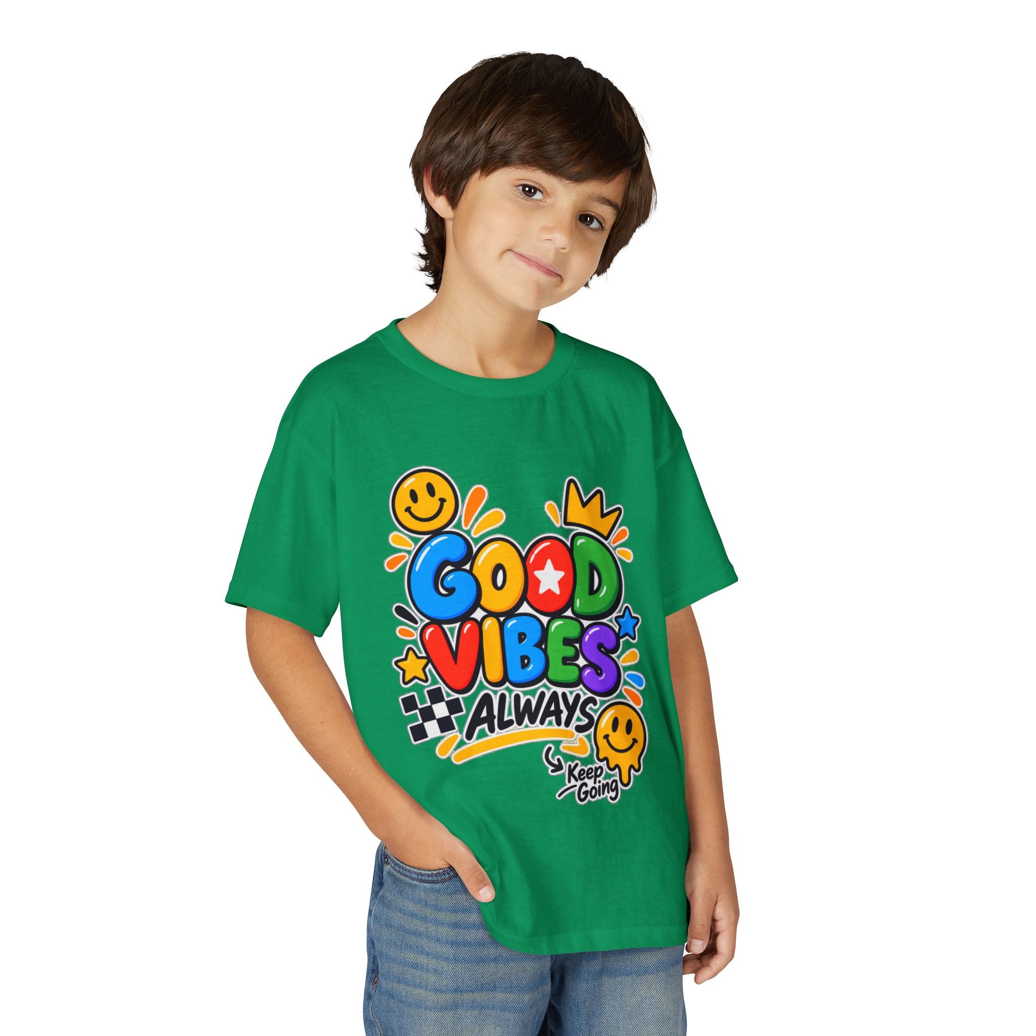 Youth T-Shirt — "Good Vibes Always" Colorful Positive Message Tee