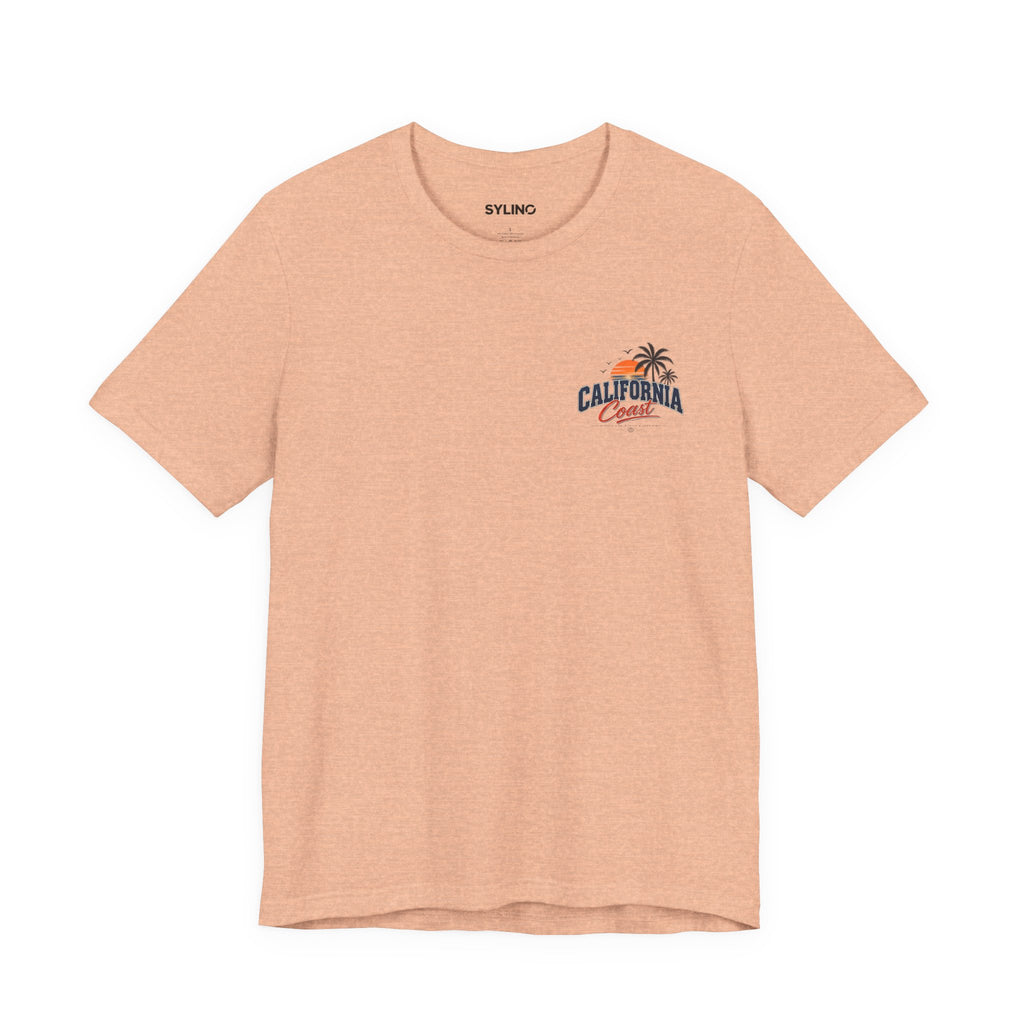 California Coast Pocket Tee — Retro Palm Surf Graphic