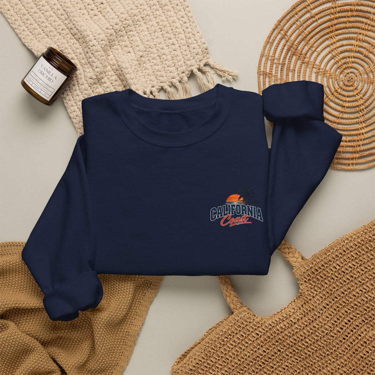California Coast Crewneck Sweatshirt — Retro Palm Tree Graphic