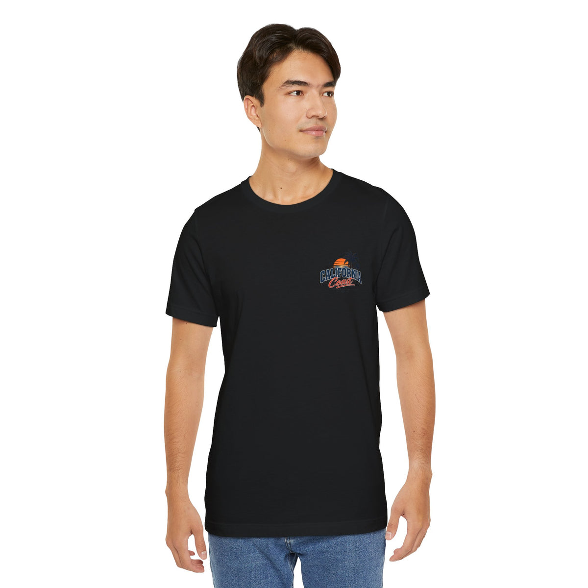 California Coast Pocket Tee — Retro Palm Surf Graphic