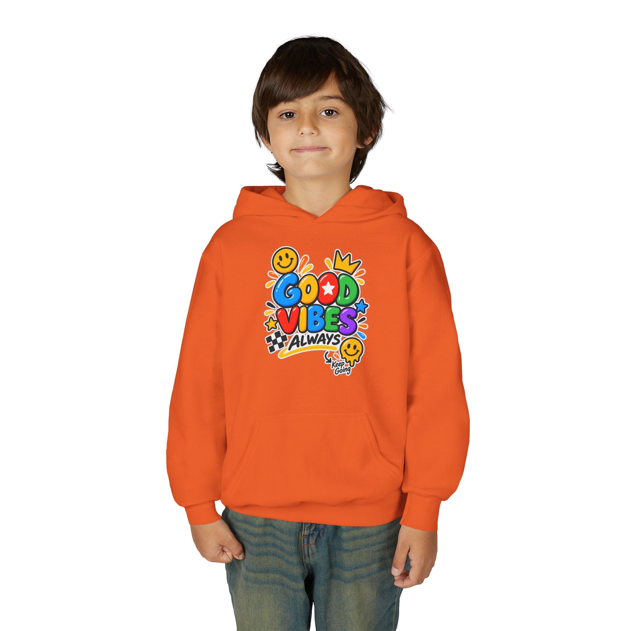Youth Hoodie - "Good Vibes Always" Colorful Positive Graphic