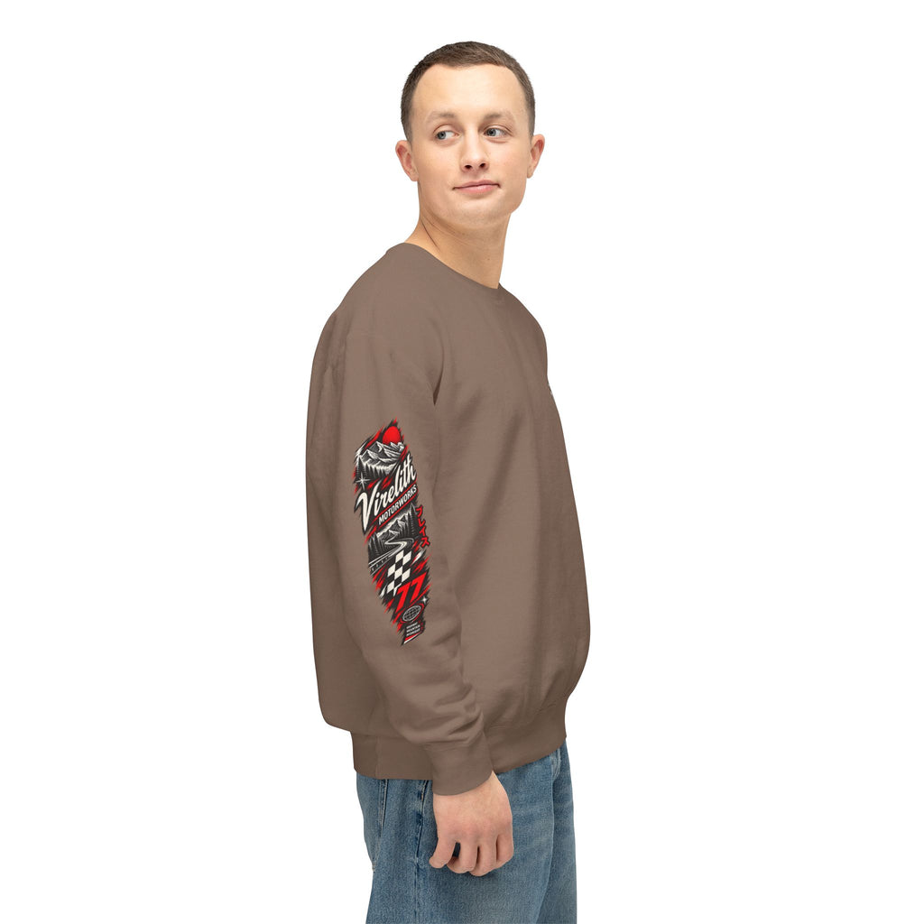 Motorworks Racing Crewneck Sweatshirt | Vintage Sleeve Graphic