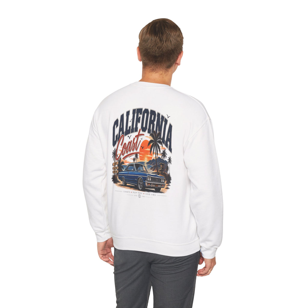 California Coast Crewneck Sweatshirt — Retro Palm Tree Graphic