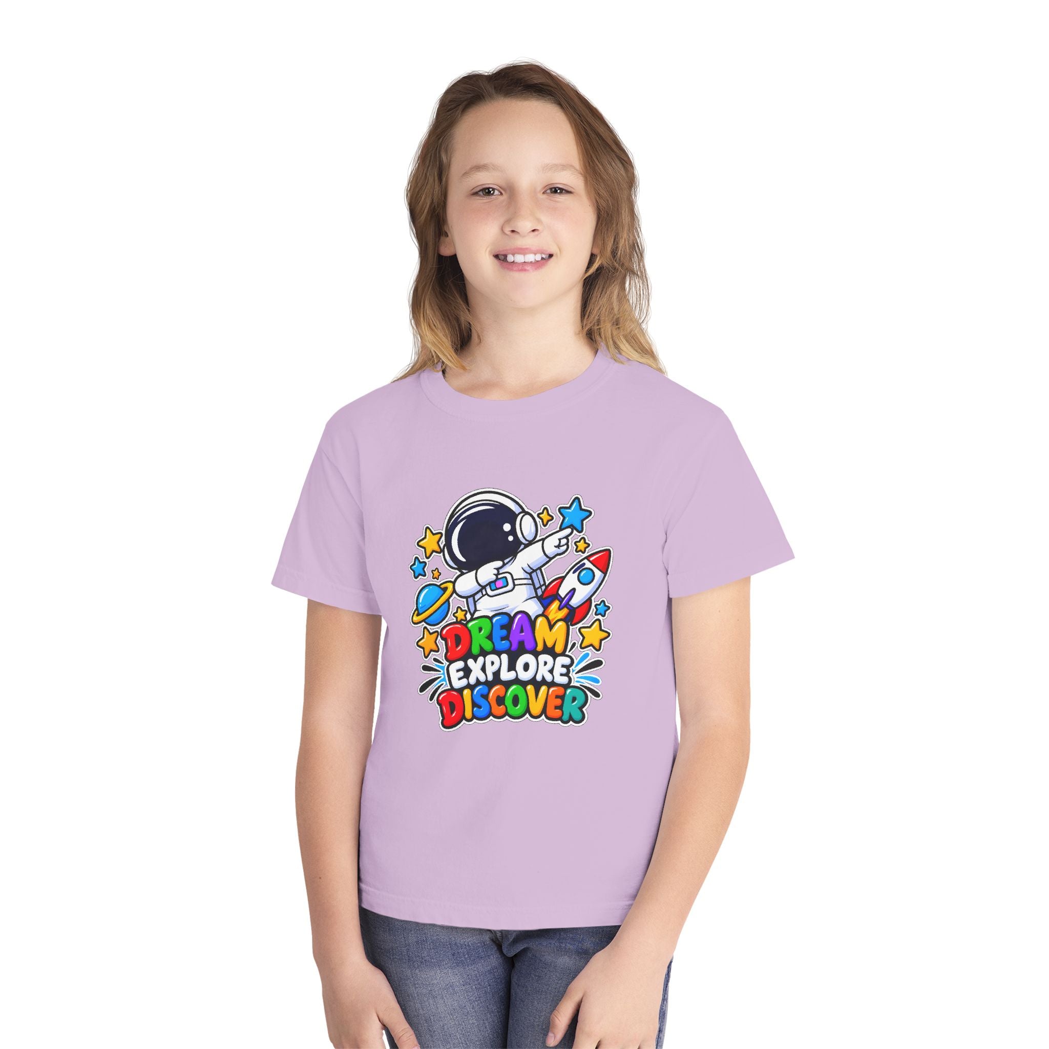Youth Space Adventure Tee – “Dream Explore Discover / Small Steps Big Future”