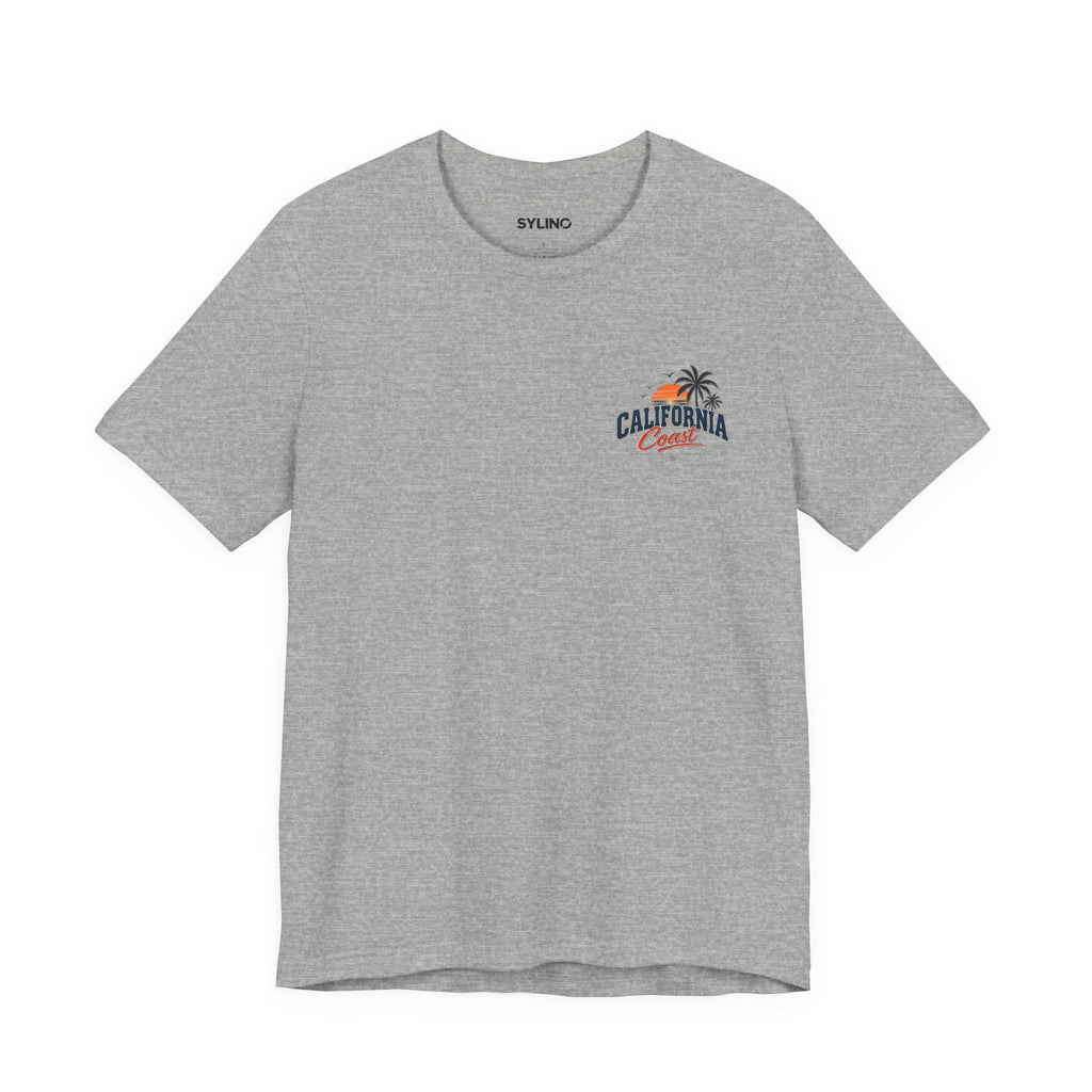 California Coast Pocket Tee — Retro Palm Surf Graphic