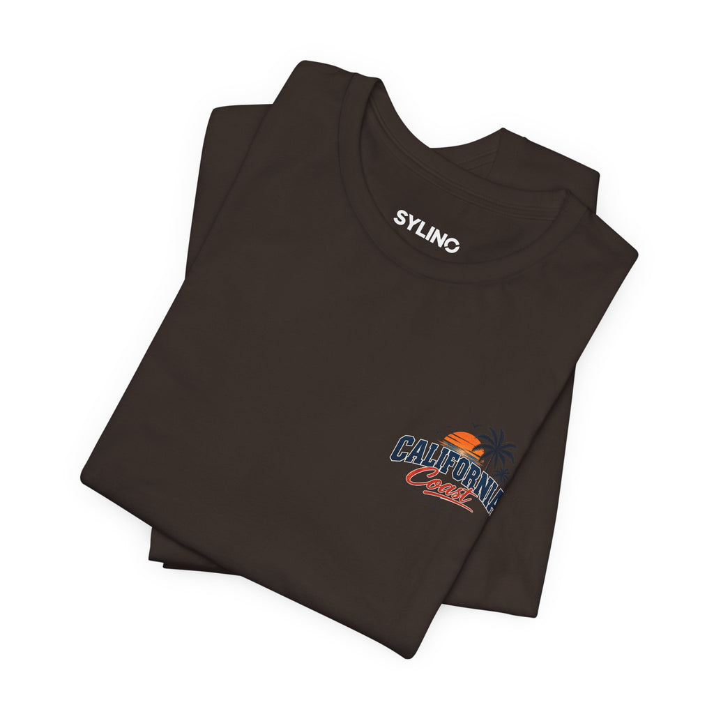 California Coast Pocket Tee — Retro Palm Surf Graphic