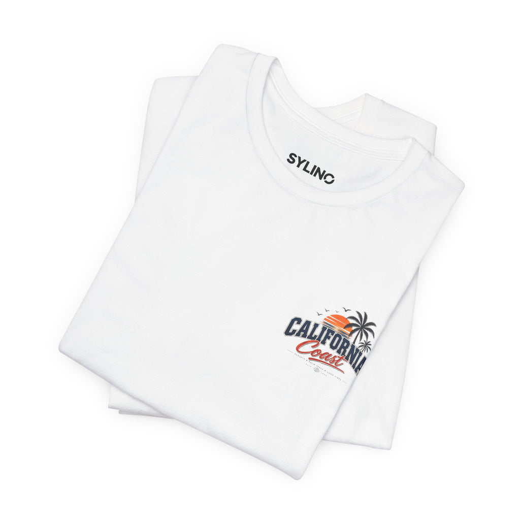 California Coast Pocket Tee — Retro Palm Surf Graphic