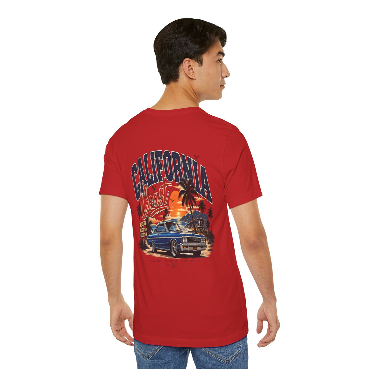California Coast Pocket Tee — Retro Palm Surf Graphic
