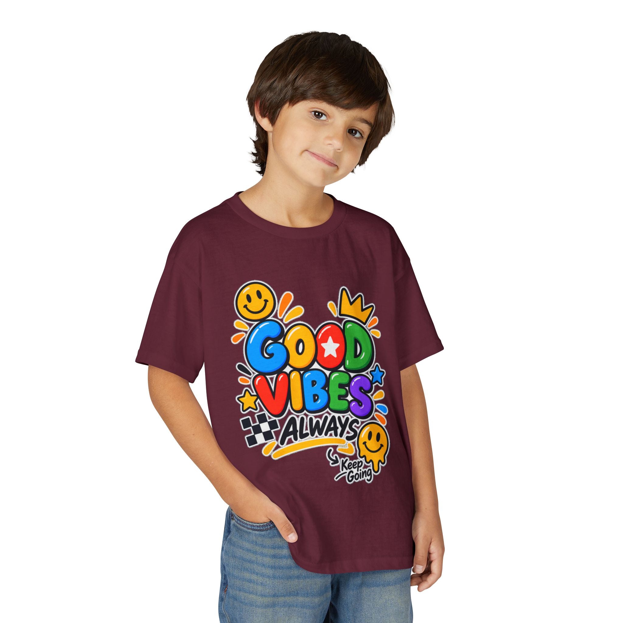 Youth T-Shirt — "Good Vibes Always" Colorful Positive Message Tee