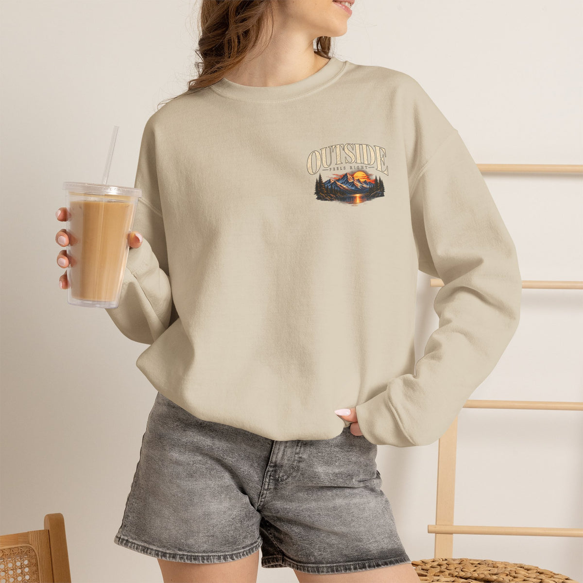 Outside Scenic Crewneck — Mountain Sunset Nature Graphic