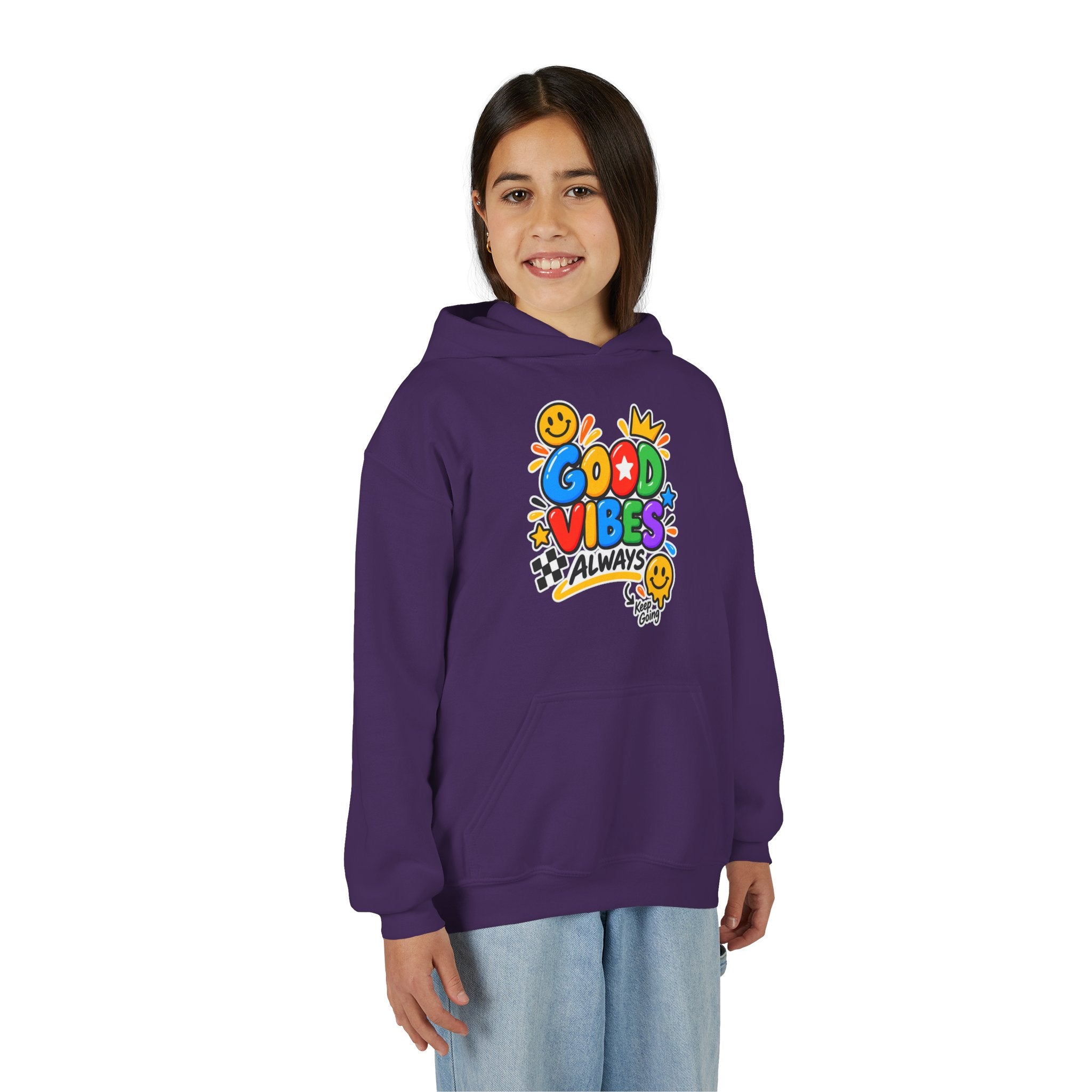 Youth Hoodie - "Good Vibes Always" Colorful Positive Graphic