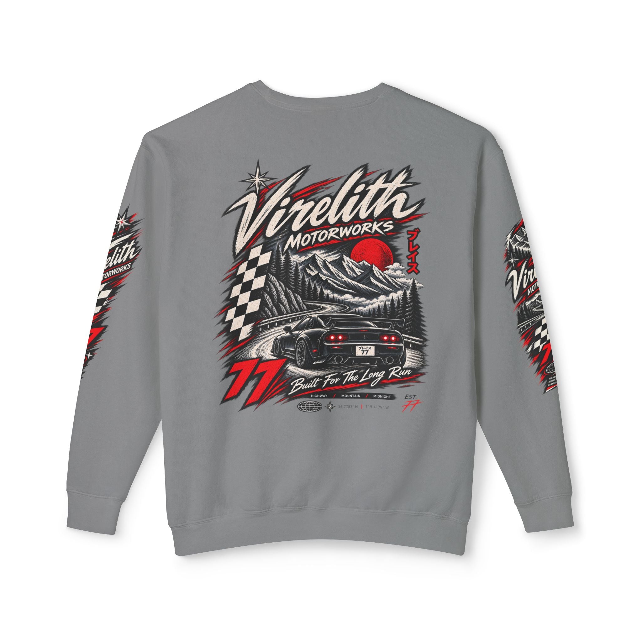 Motorworks Racing Crewneck Sweatshirt | Vintage Sleeve Graphic