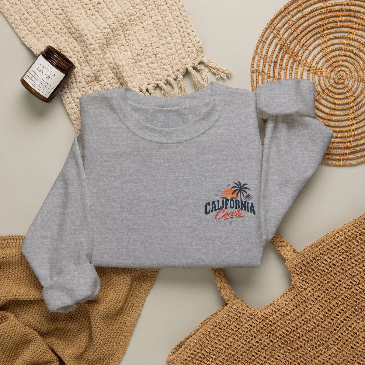 California Coast Crewneck Sweatshirt — Retro Palm Tree Graphic