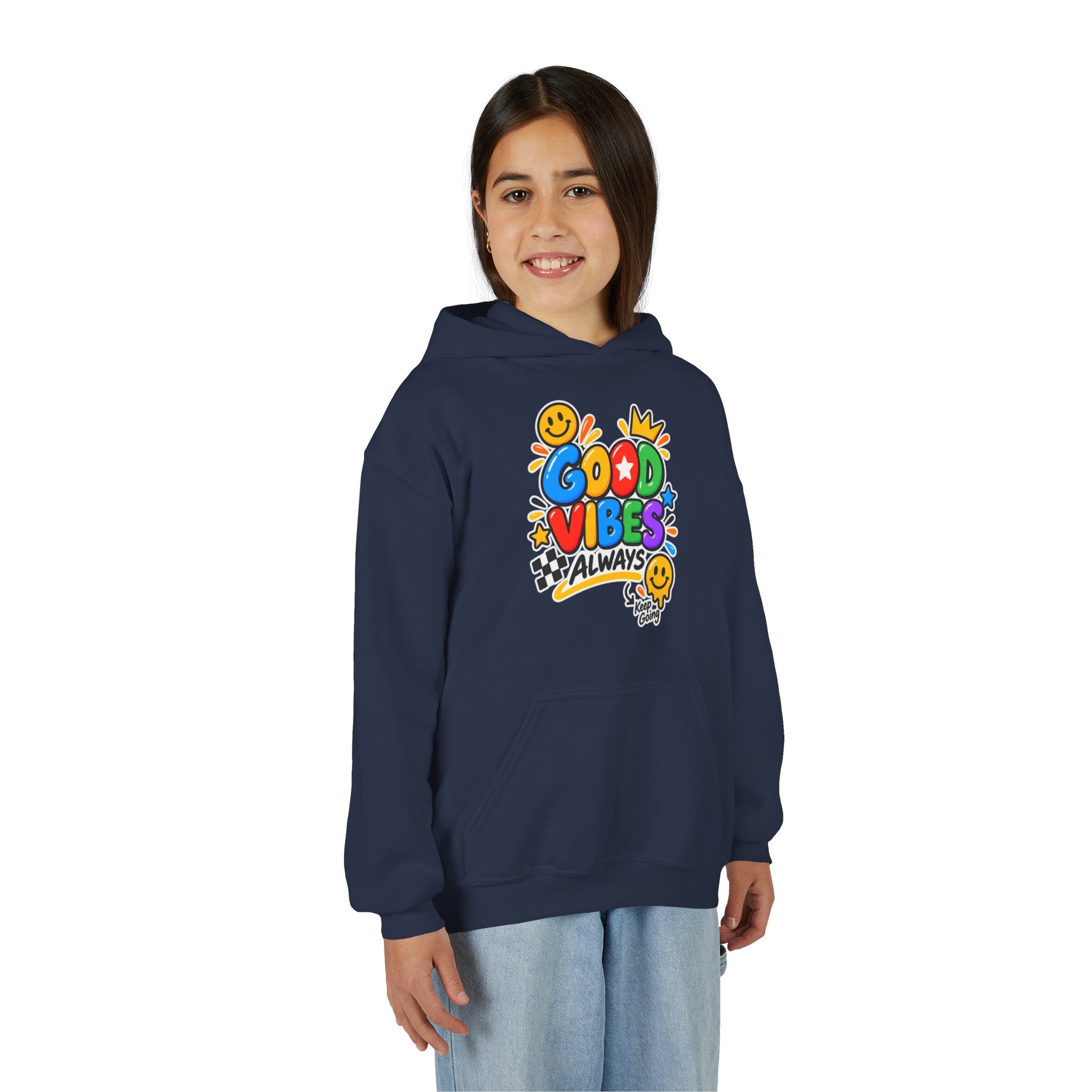 Youth Hoodie - "Good Vibes Always" Colorful Positive Graphic