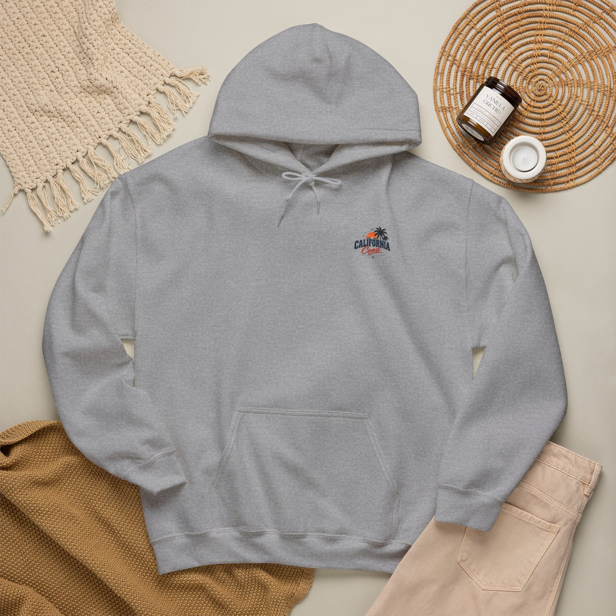 California Coast Hoodie — Vintage Car Sunset Palm Beach Graphic