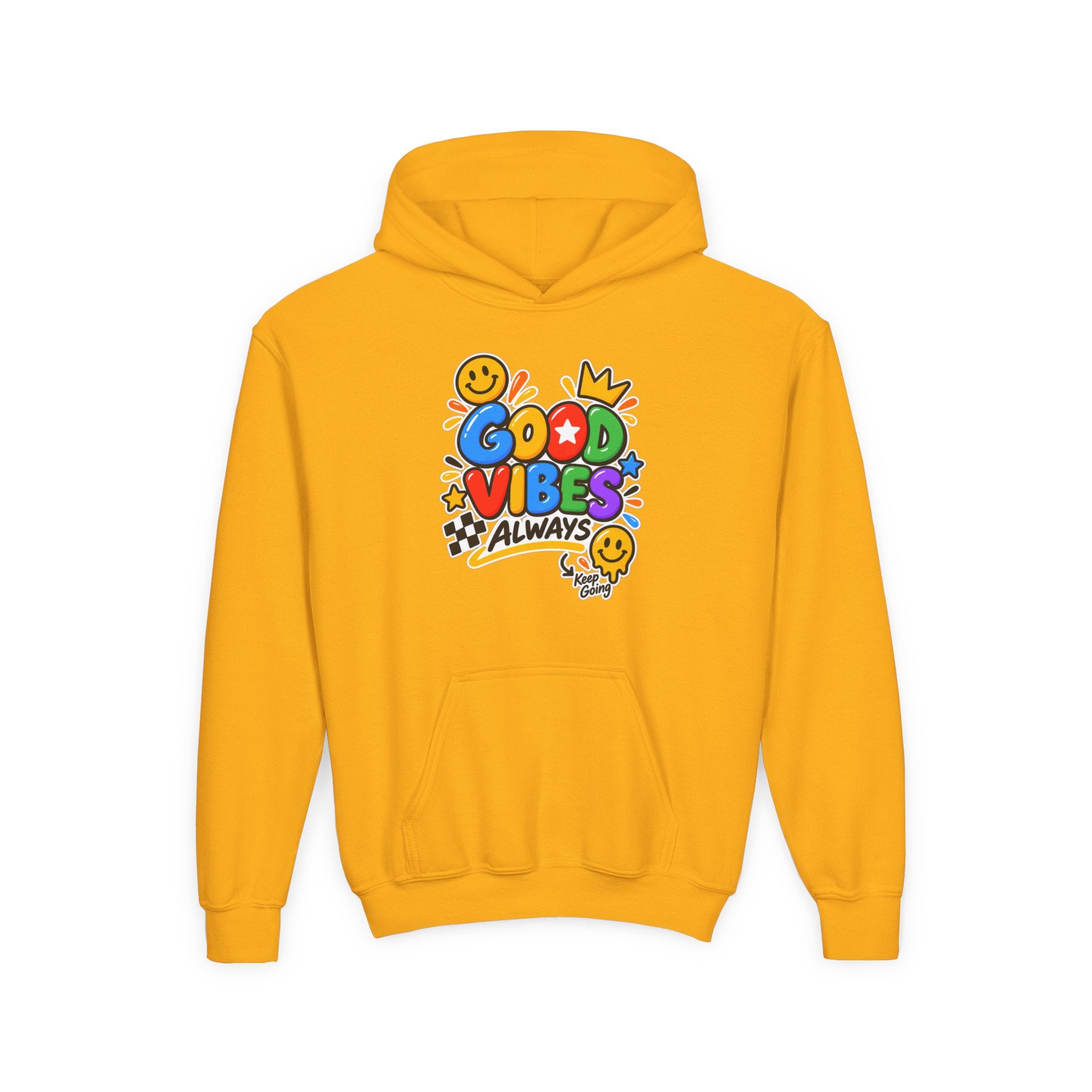 Youth Hoodie - "Good Vibes Always" Colorful Positive Graphic