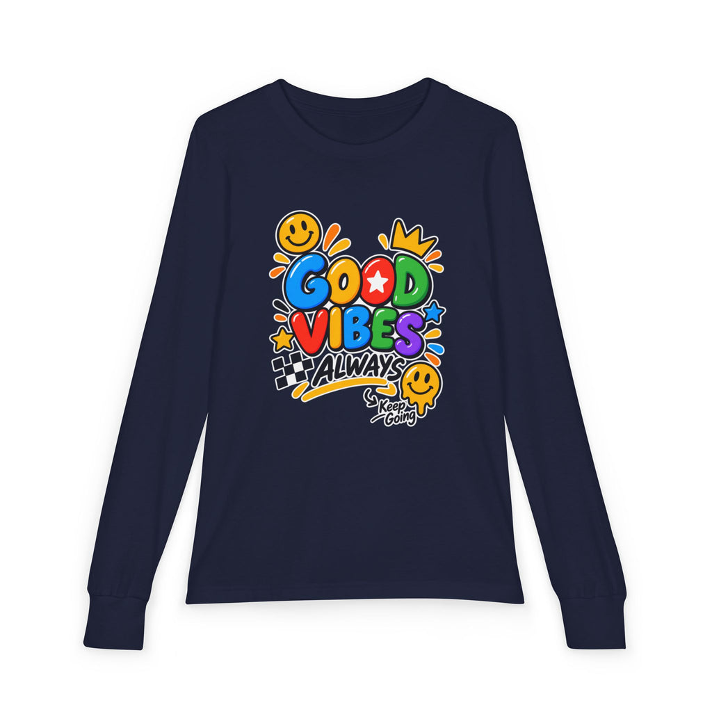 Good Vibes Always Youth Long Sleeve Tee — Positive Message Kids Shirt