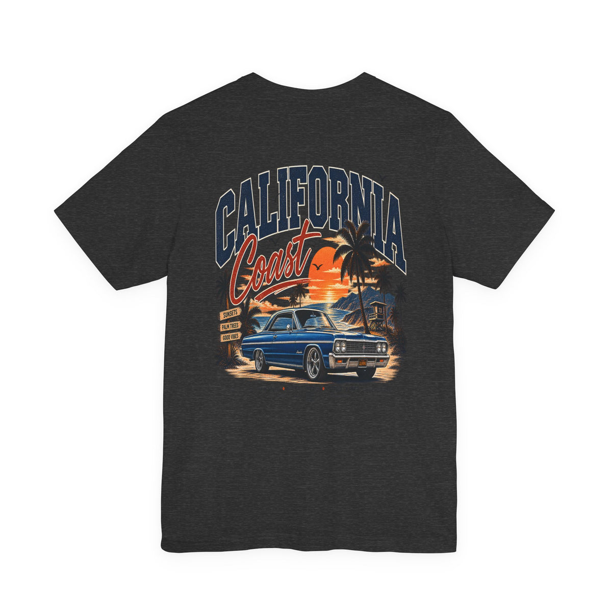California Coast Pocket Tee — Retro Palm Surf Graphic