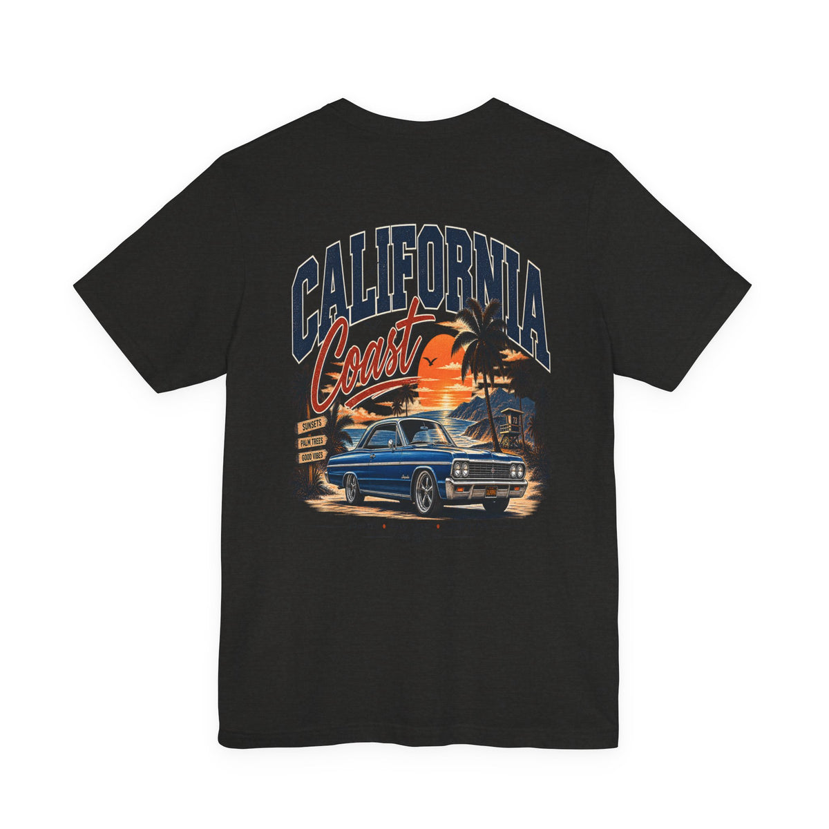 California Coast Pocket Tee — Retro Palm Surf Graphic